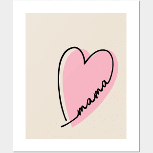 pink heart mama design line art heart letters mothers day gift for moms Posters and Art